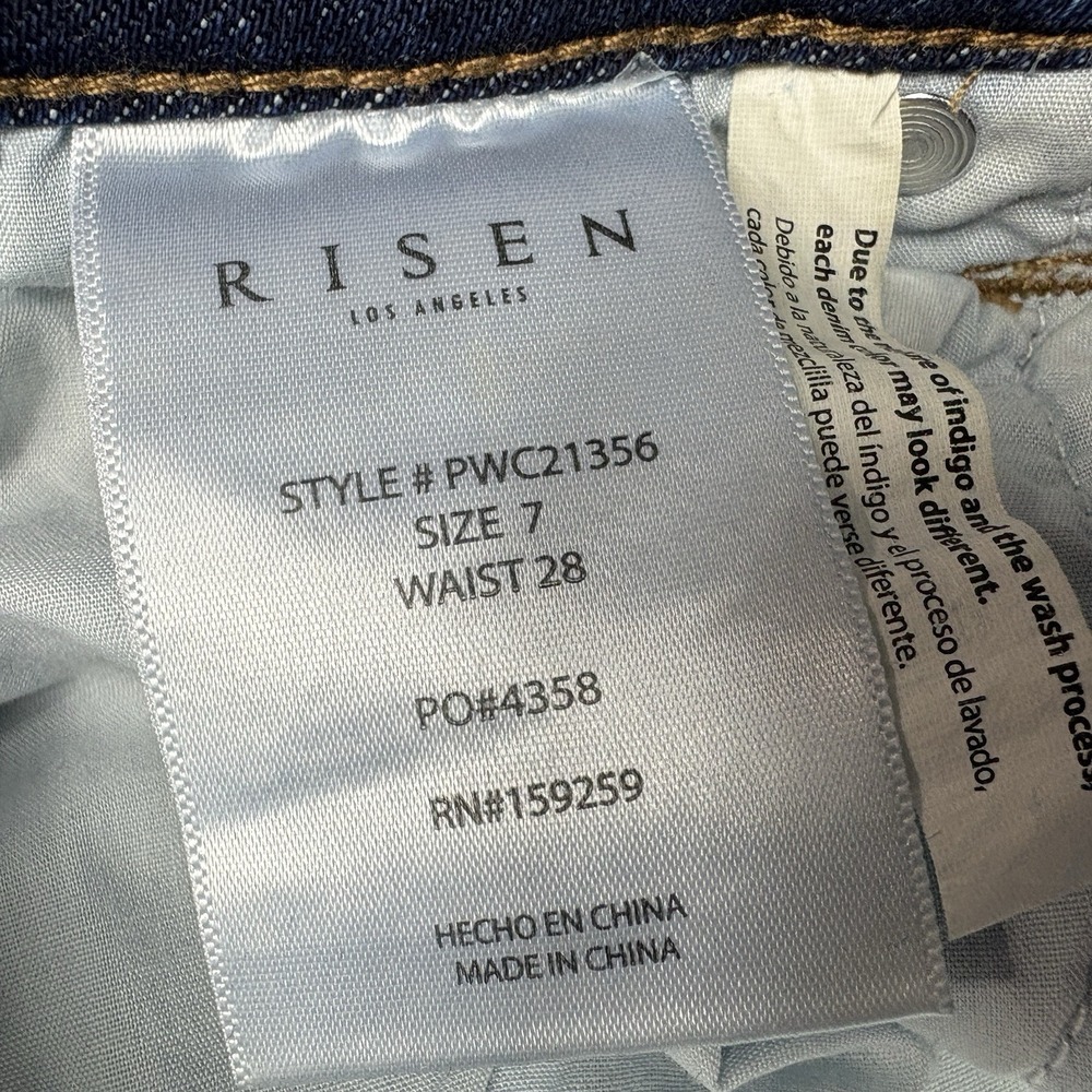 Risen Size 7/28 High-Rise Crop Wide Front and Back Sort Step Hem Dark Wash - Picture 8 of 11